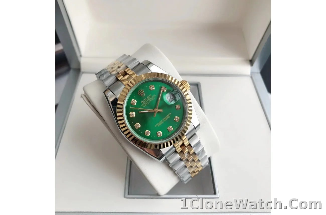 Couple Watches Rolex Datejust 36/28mm RG/SS Jub Green/Dial - detail