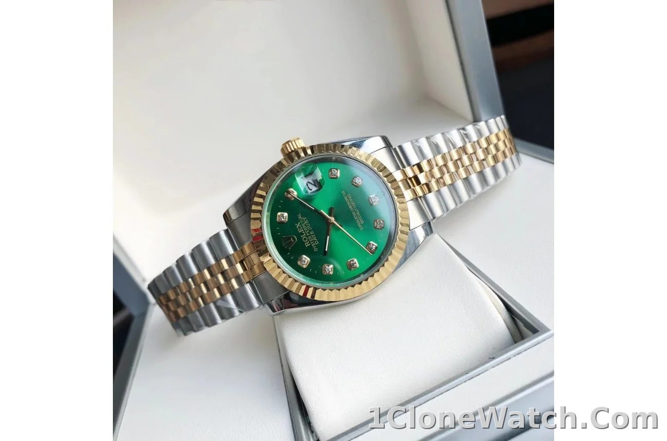 Couple Watches Rolex Datejust 36/28mm RG/SS Jub Green/Dial - detail