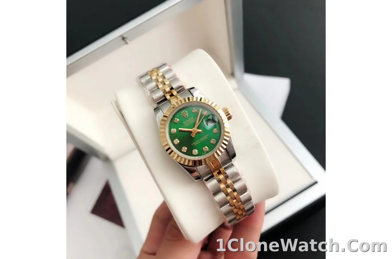 Couple Watches Rolex Datejust 36/28mm RG/SS Jub Green/Dial - detail