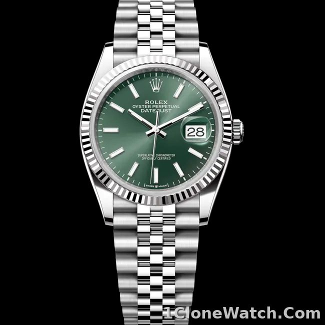 Rolex Datejust 36 Green Index Oystersteel White Gold Jubilee 106234 - detail