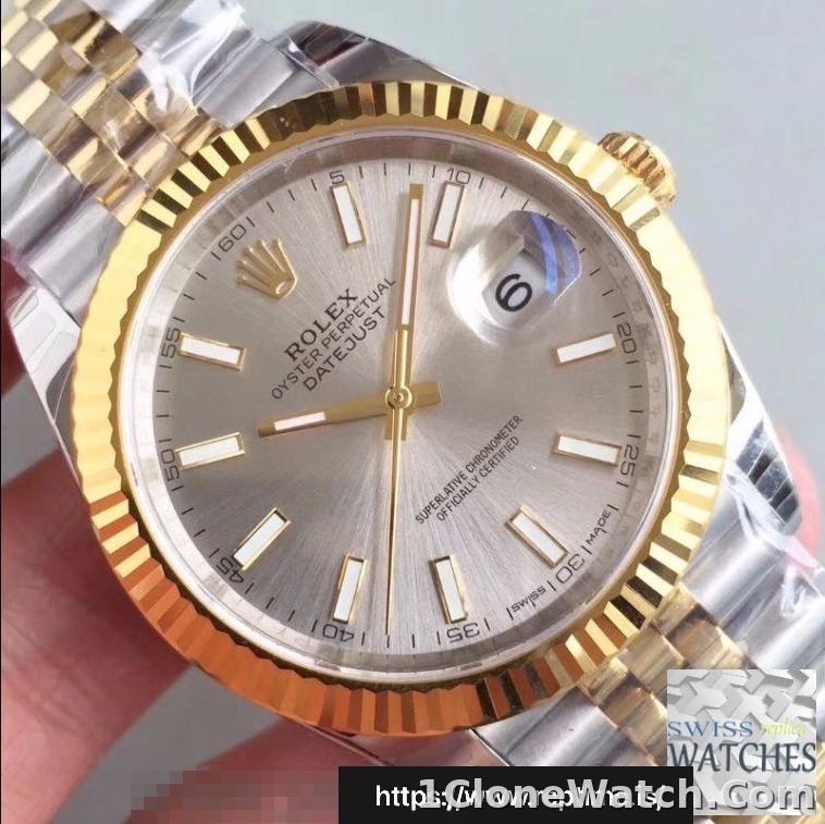 ROLEX DATEJUST SILVER DIAL SAPPHIRE CRYSTAL 41MM SWISS REPLICA m126333.0004 - detail