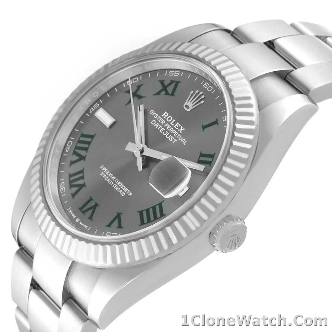 Superclone Rolex Datejust 41mm Rhodium Dial 126334  Wimbledon  Flutted / Oyster - detail