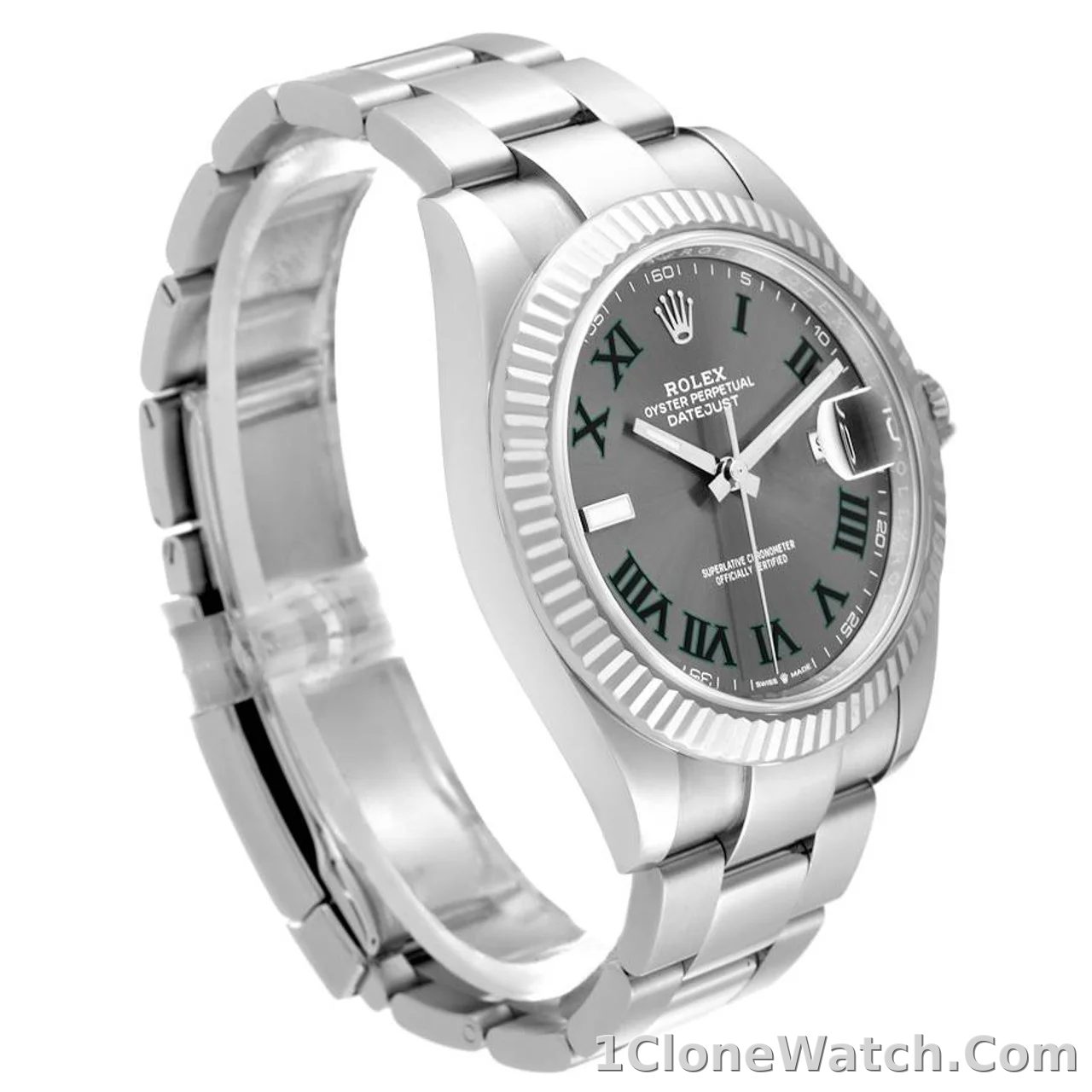 Superclone Rolex Datejust 41mm Rhodium Dial 126334  Wimbledon  Flutted / Oyster - detail
