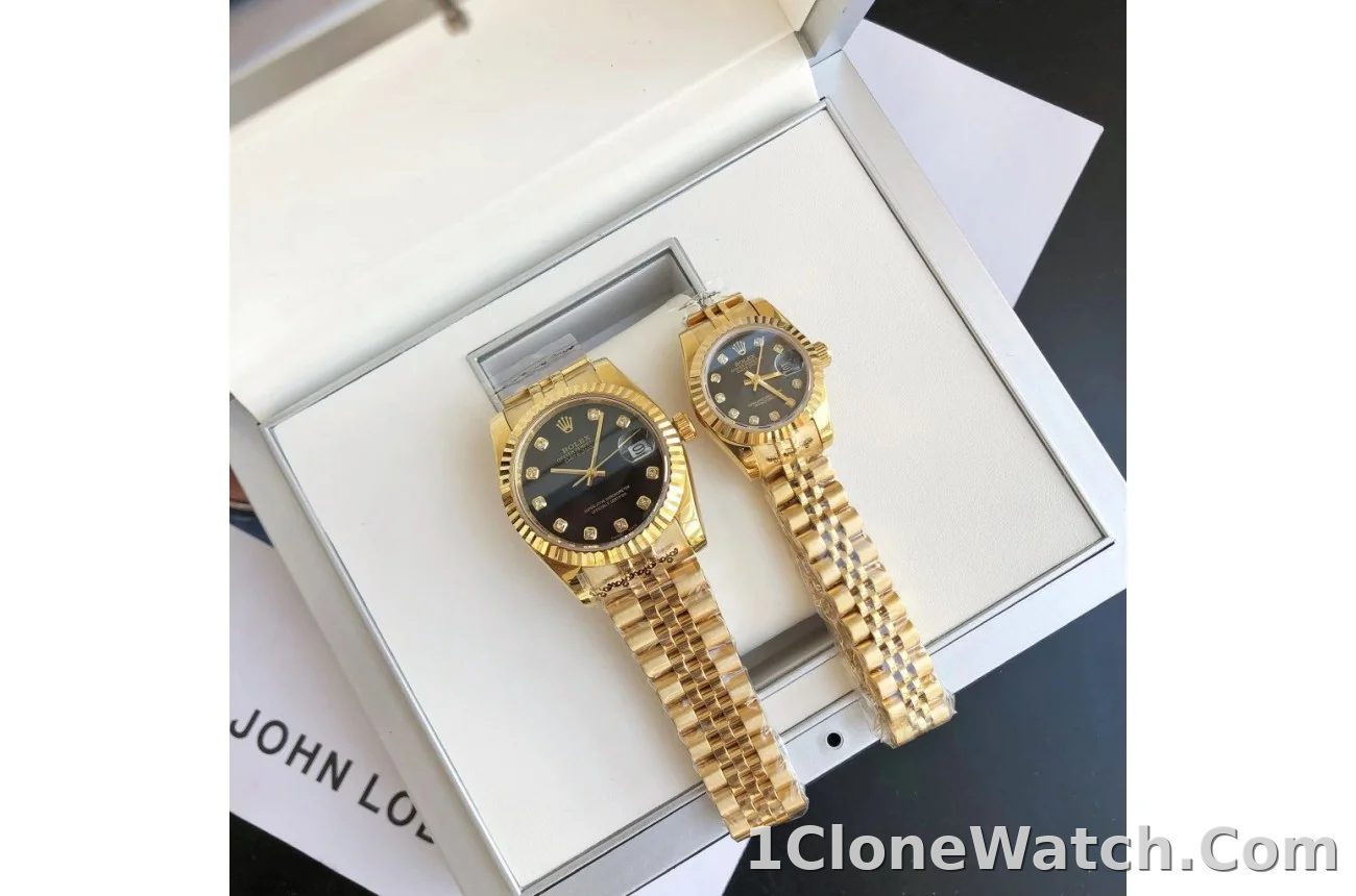 Couple Watches Rolex Datejust 36/28mm RG/RG Jub Black/Dial - detail