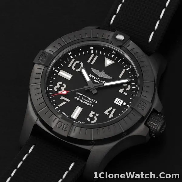 Breitling Avenger Men Automatic Black Leather Watch V17319101B1X2 - detail