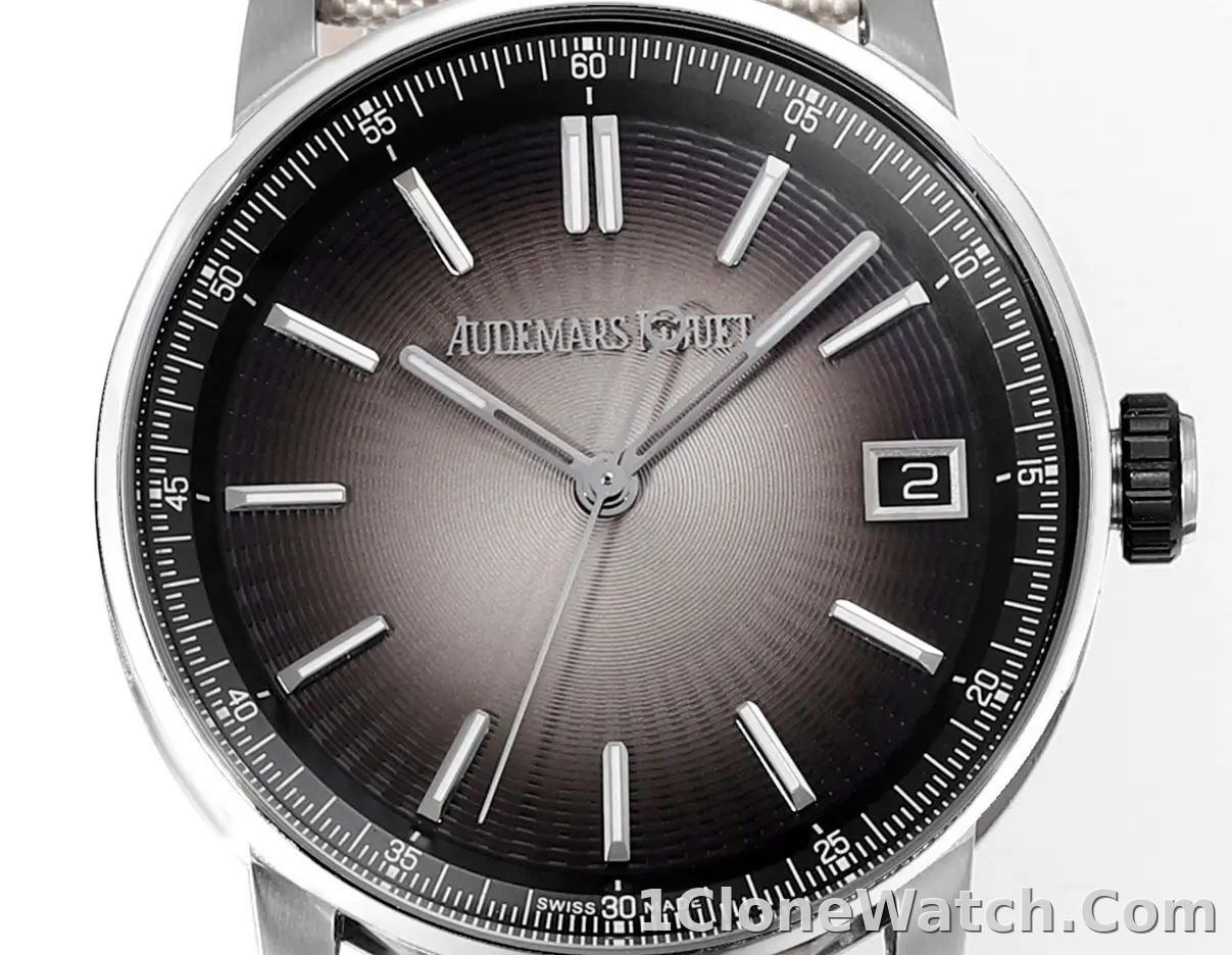 watch Audemars Piguet CODE 11.59 Stainless Steel Watch with Smoked Dial and Beige Fabric Strap, 41mm - detail