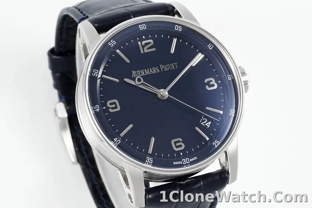 watch Audemars Piguet CODE 11.59 Blue Dial Three-Hand Automatic Watch with Leather Strap - detail
