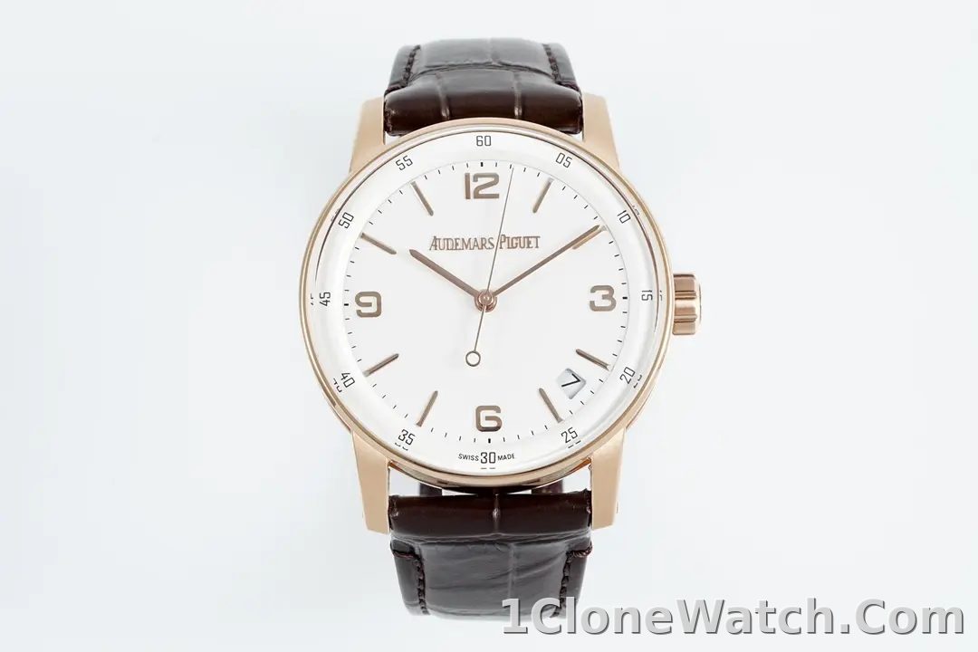 watch Audemars Piguet CODE 11.59 Blue Dial Three-Hand Automatic Watch   41mm Rose Gold Case with Brown Leather Strap