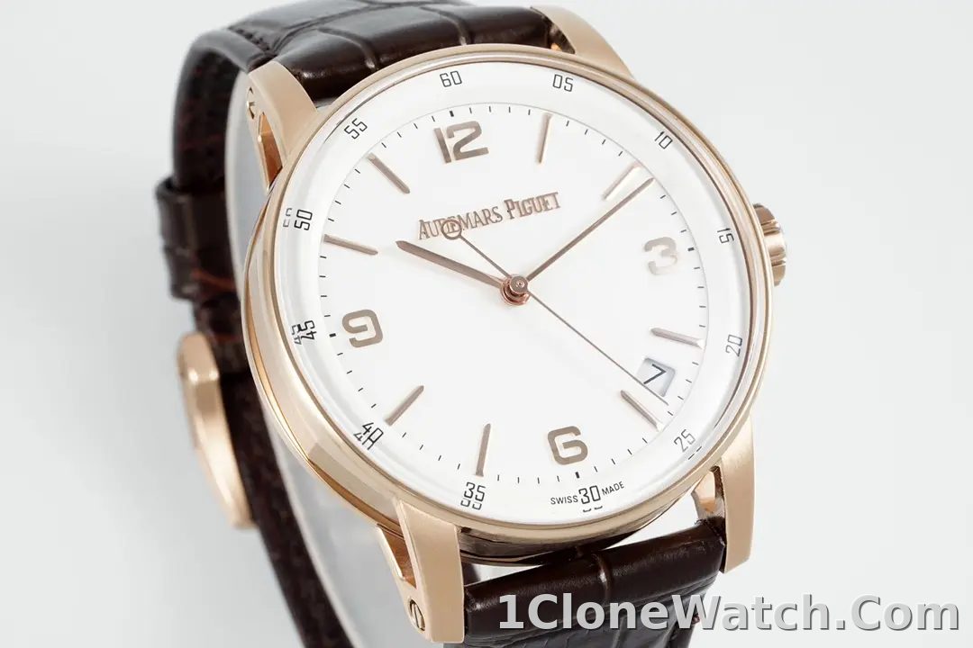 watch Audemars Piguet CODE 11.59 Blue Dial Three-Hand Automatic Watch   41mm Rose Gold Case with Brown Leather Strap - detail