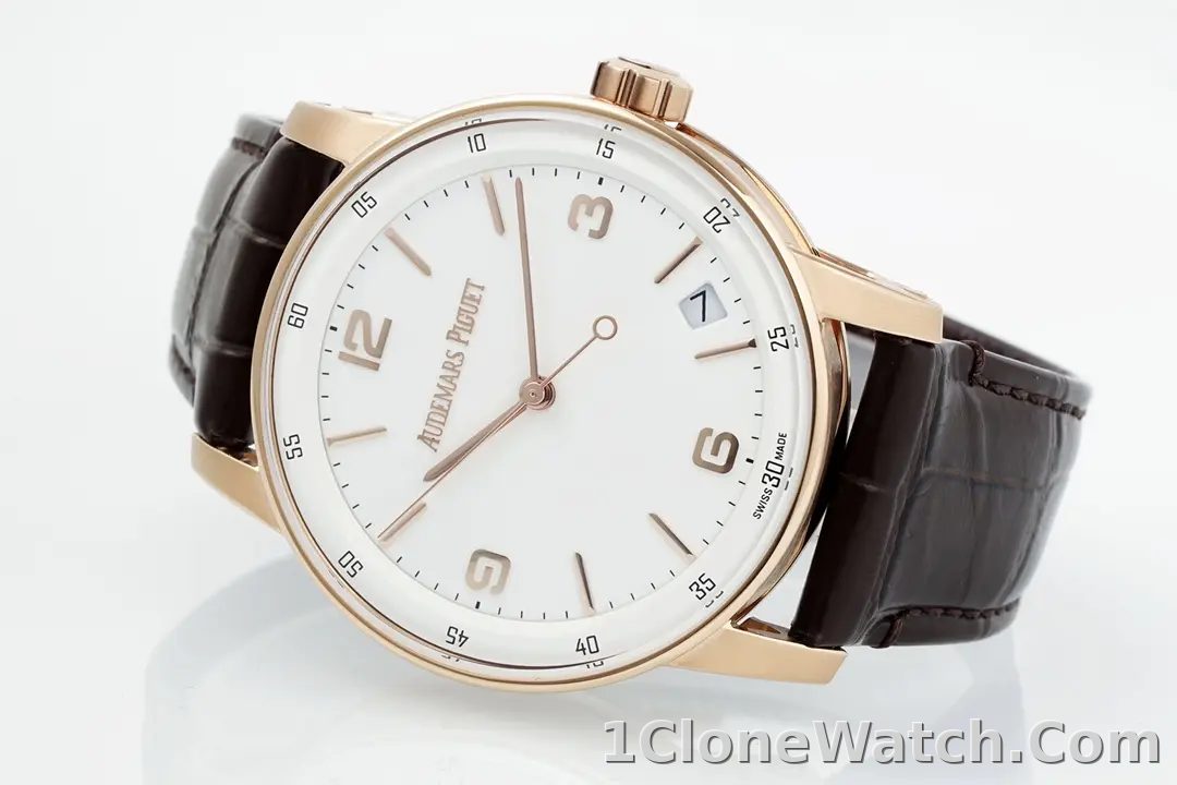 watch Audemars Piguet CODE 11.59 Blue Dial Three-Hand Automatic Watch   41mm Rose Gold Case with Brown Leather Strap - detail