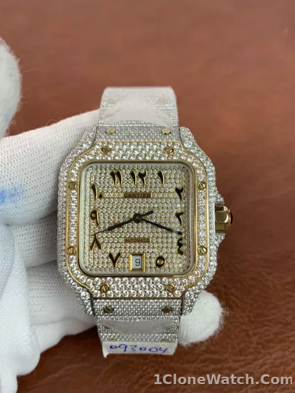 Cartier Santos WSSA0009 CZ stones two tone