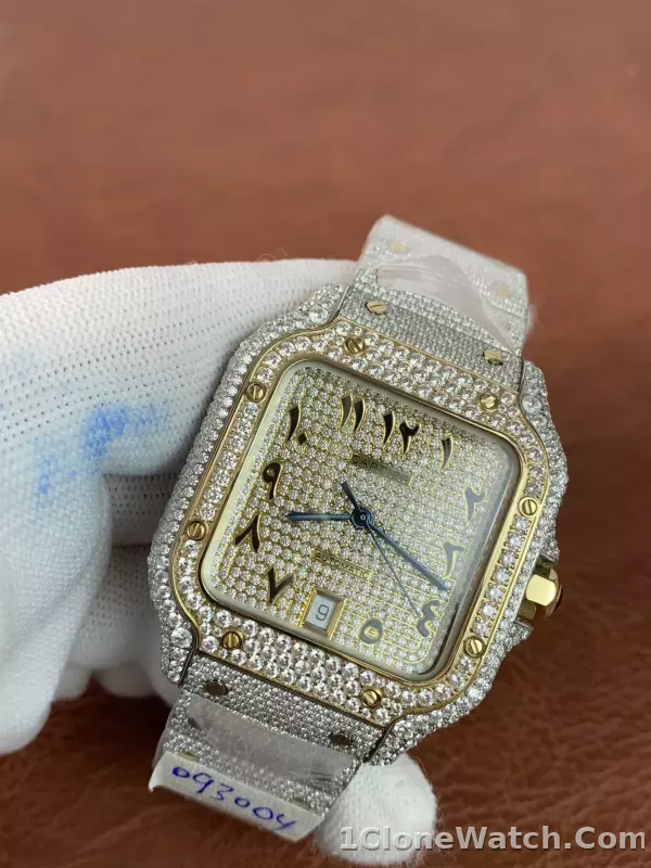 Cartier Santos WSSA0009 CZ stones two tone - detail
