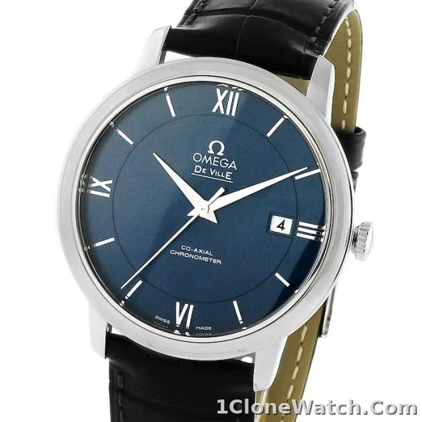 Omega De Ville Men Automatic Blue Leather Watch O42413402003001 - detail