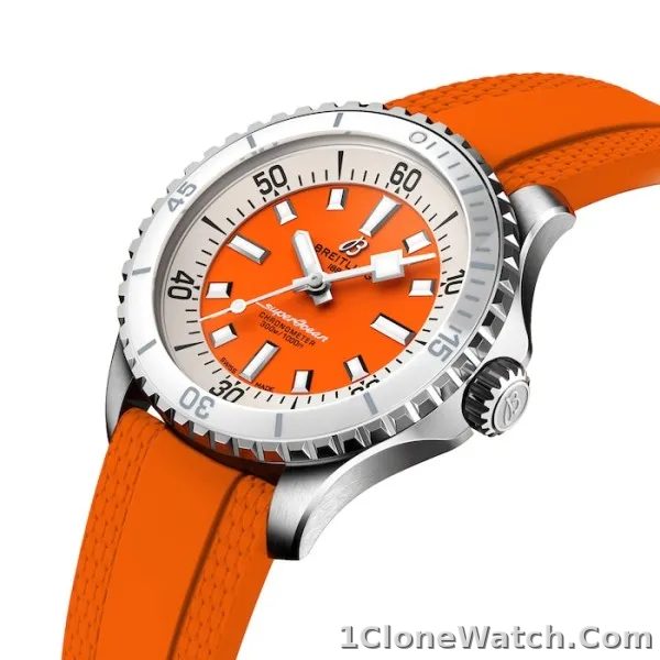 Breitling Superocean Unisex Automatic Orange Rubber Watch A17377211O1S1 - detail