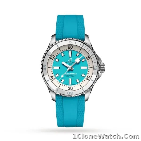 Breitling Superocean Unisex Automatic Turquoise Rubber Watch A17377211C1S1