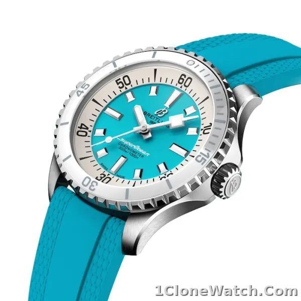 Breitling Superocean Unisex Automatic Turquoise Rubber Watch A17377211C1S1 - detail