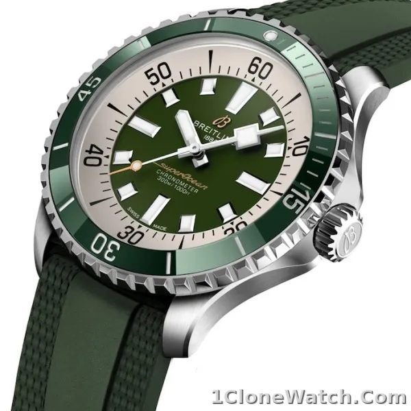 Breitling Superocean Men Automatic Green Rubber Watch A17376A31L1S1 - detail