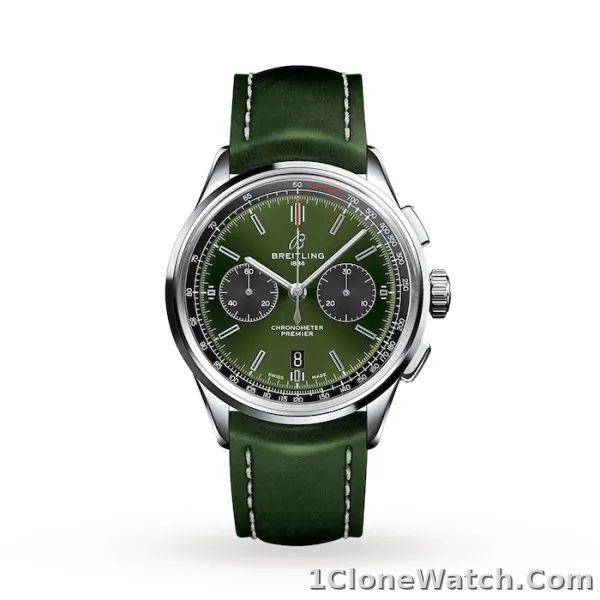 Breitling Premier Bentley Men Automatic Green Leather Watch AB0118A11L1X1