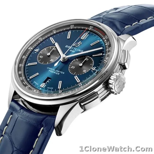 Breitling Premier Men Automatic Blue Crocodile Watch AB0118A61C1P1 - detail
