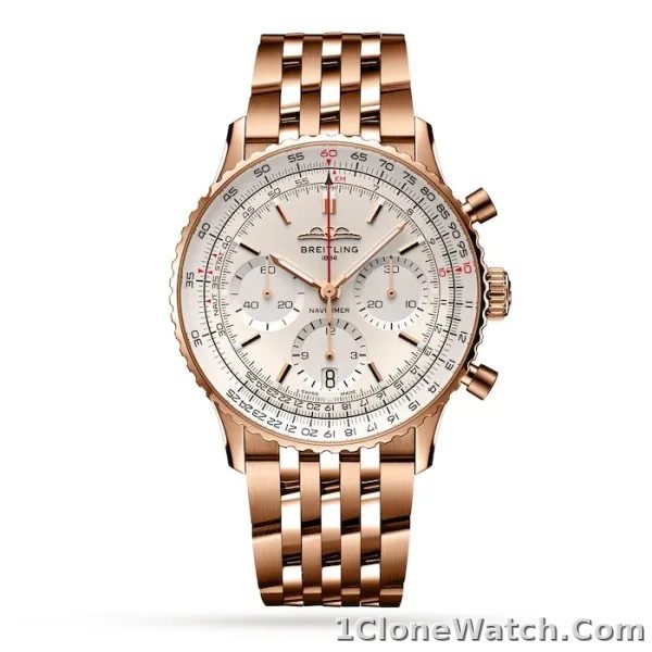 Breitling Navitimer Men Automatic Silver 18ct Rose Gold Watch RB0139211G1R1