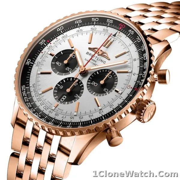 Breitling Navitimer Men Automatic Silver 18ct Rose Gold Watch RB0137241G1R1 - detail