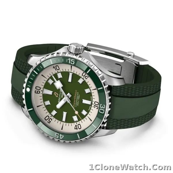 Breitling Superocean Men Automatic Green Rubber Watch A17376A31L1S1 - detail