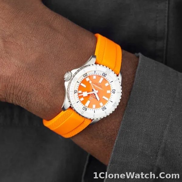 Breitling Superocean Unisex Automatic Orange Rubber Watch A17377211O1S1 - detail