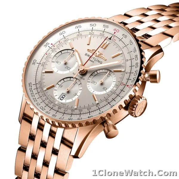 Breitling Navitimer Men Automatic Silver 18ct Rose Gold Watch RB0139211G1R1 - detail