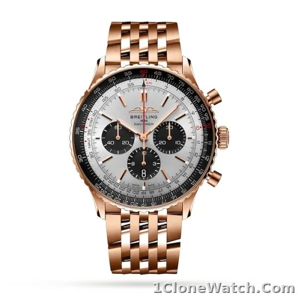 Breitling Navitimer Men Automatic Silver 18ct Rose Gold Watch RB0137241G1R1