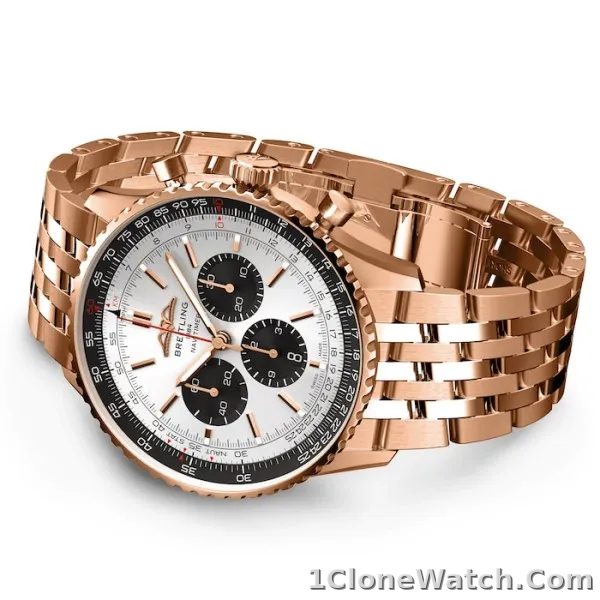 Breitling Navitimer Men Automatic Silver 18ct Rose Gold Watch RB0137241G1R1 - detail