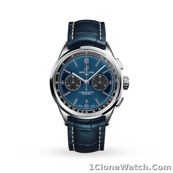 Breitling Premier Men Automatic Blue Crocodile Watch AB0118A61C1P1