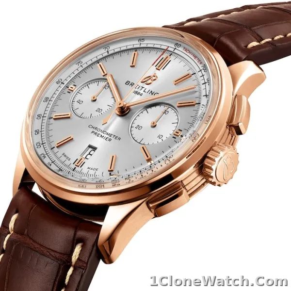 Breitling Premier Men Automatic Silver Alligator Watch RB0118371G1P1 - detail
