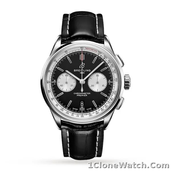 Breitling Premier Men Automatic Black Alligator Watch AB0118371B1P1