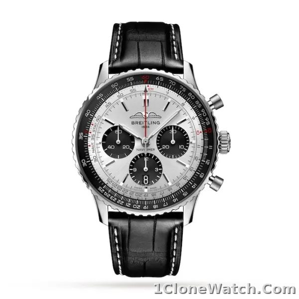 Breitling Navitimer Men Automatic Silver Alligator Watch AB0138241G1P1