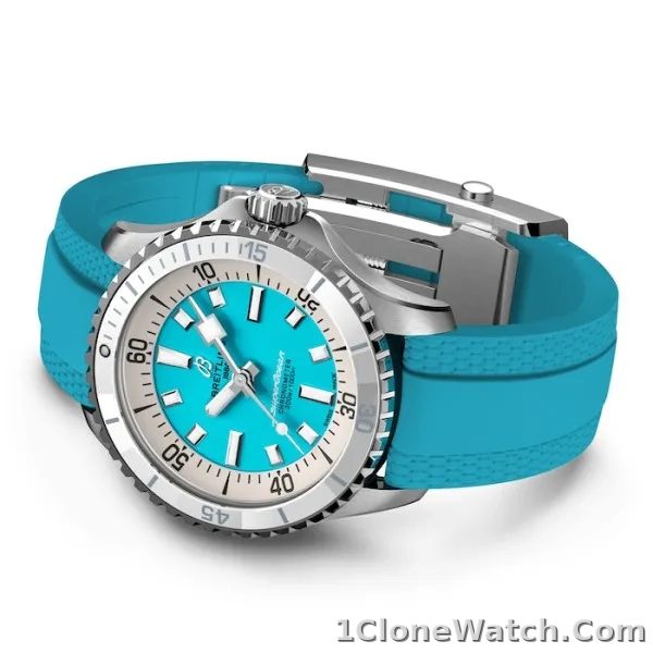 Breitling Superocean Unisex Automatic Turquoise Rubber Watch A17377211C1S1 - detail