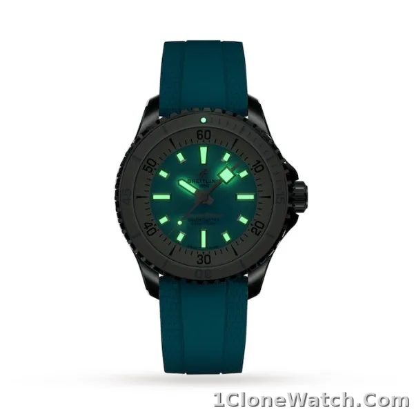 Breitling Superocean Unisex Automatic Turquoise Rubber Watch A17377211C1S1 - detail