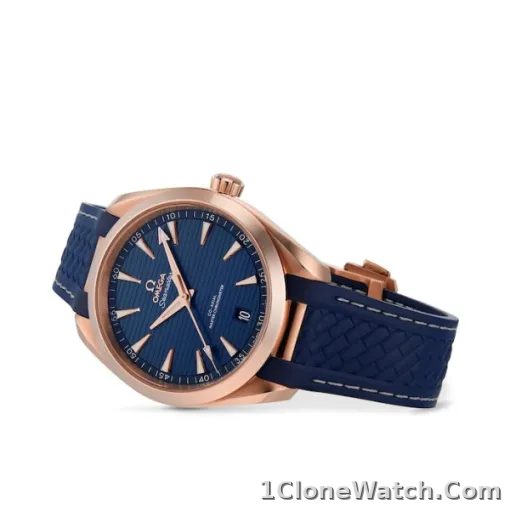 Omega Seamaster Aqua Terra Men Automatic Blue 18ct Rose Gold Watch O22052412103001 - detail