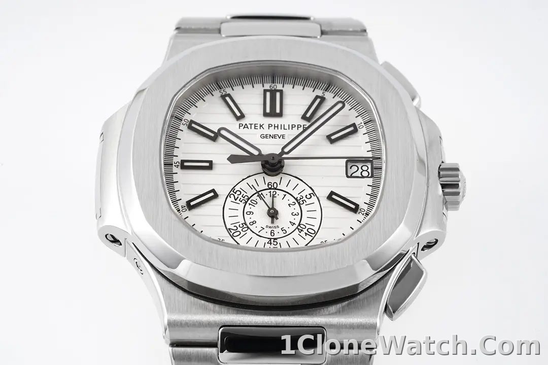 Patek Philippe Silver Nautilus Chronograph Watch - detail