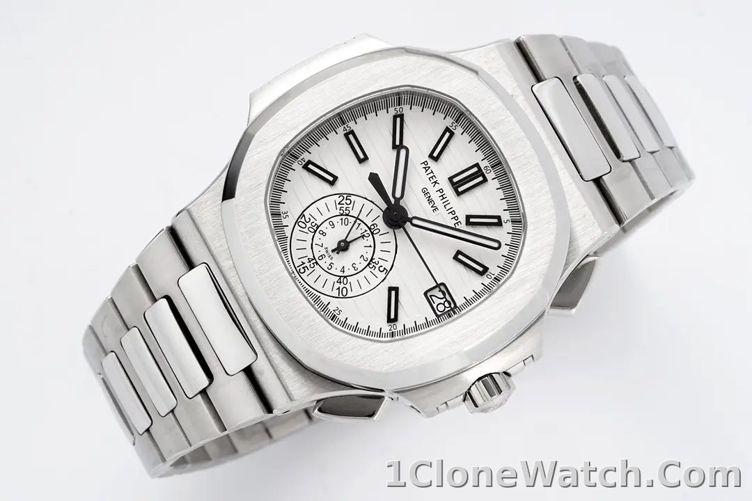 Patek Philippe Silver Nautilus Chronograph Watch - detail