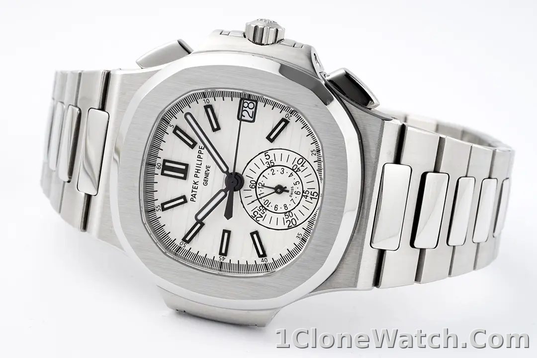 Patek Philippe Silver Nautilus Chronograph Watch - detail