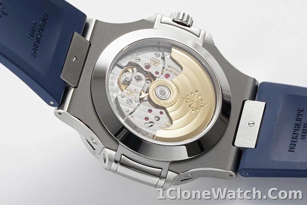 Patek Philippe Blue Nautilus Rubber Strap Watch - detail