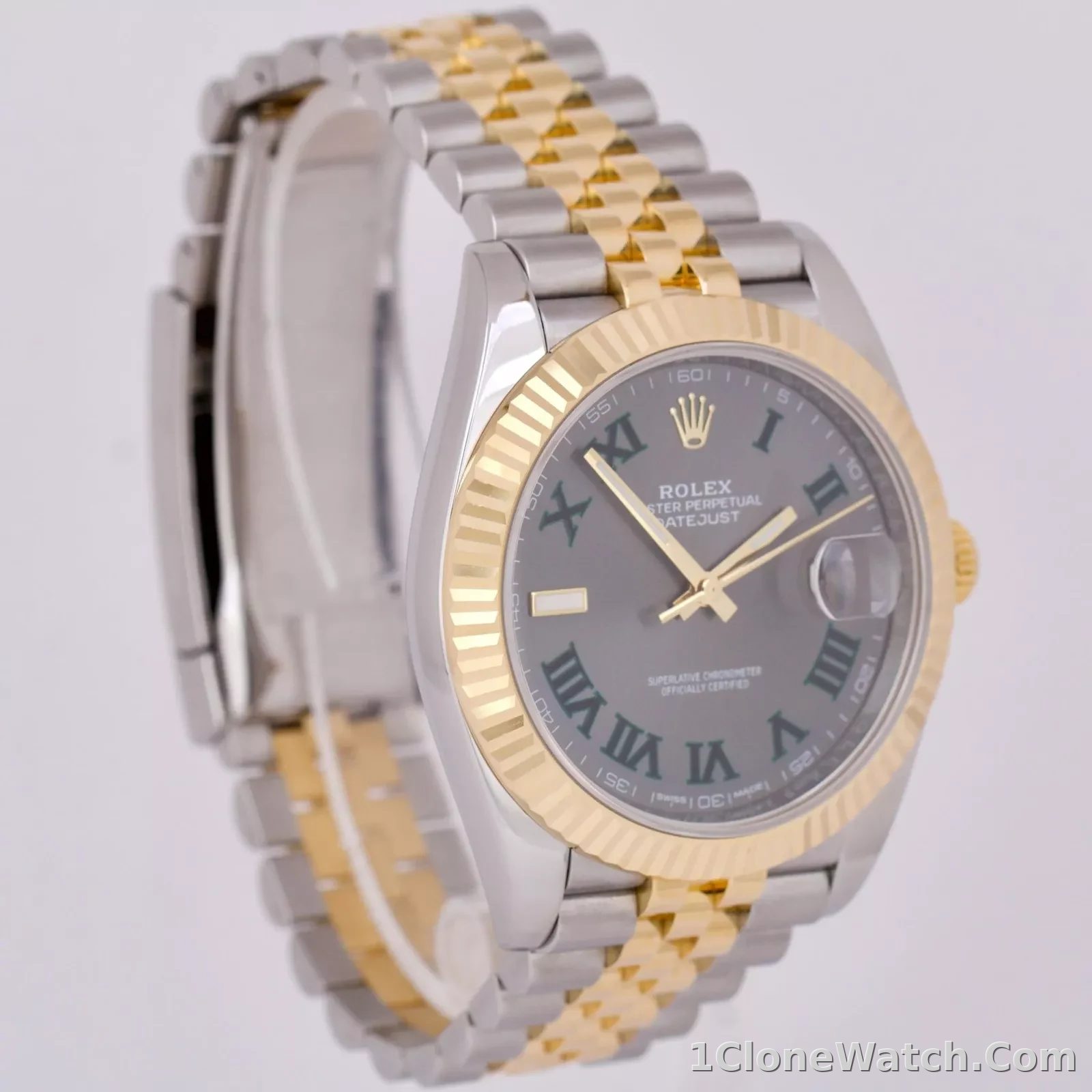 Superclone Rolex Datejust 41mm Rhodium Dial 126333 Wimbledon Flutted / Jubilee - detail