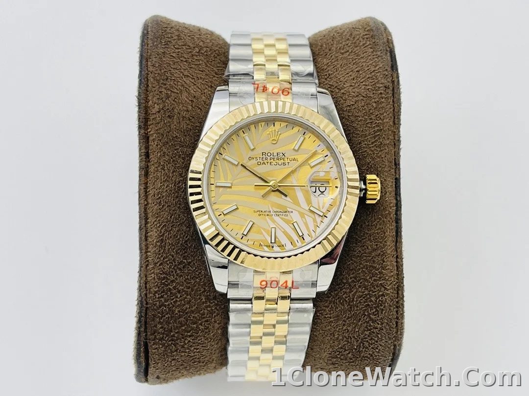 Rolex Datejust 36mm Gold Palm Motif Dial 126233 - detail