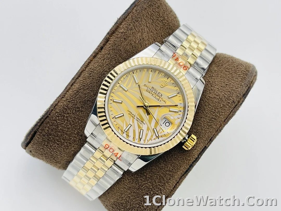 Rolex Datejust 36mm Gold Palm Motif Dial 126233 - detail