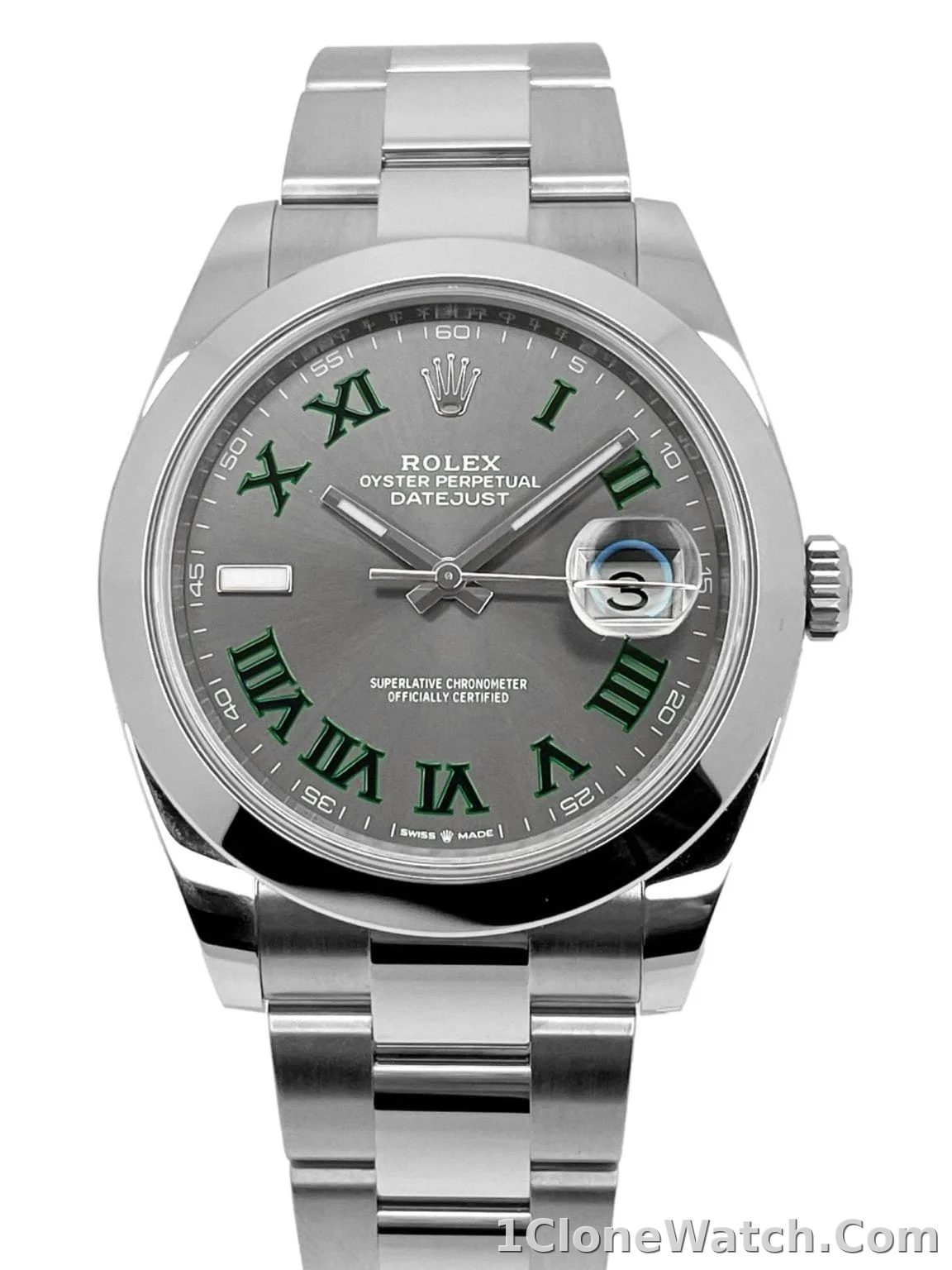 Superclone Rolex Datejust 41mm Rhodium Dial 126300 Wimbledon Oyster