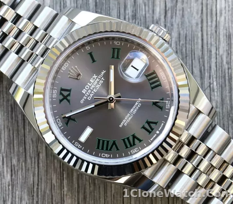 Superclone Rolex Datejust 41mm Rhodium Dial 126334  Wimbledon  Flutted / Jubilee - detail