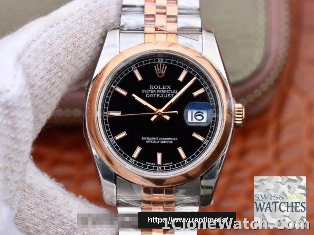 ROLEX DATEJUST BLACK DIAL STAINLESS STEEL 36MM SWISS REPLICA 126201.1 - detail