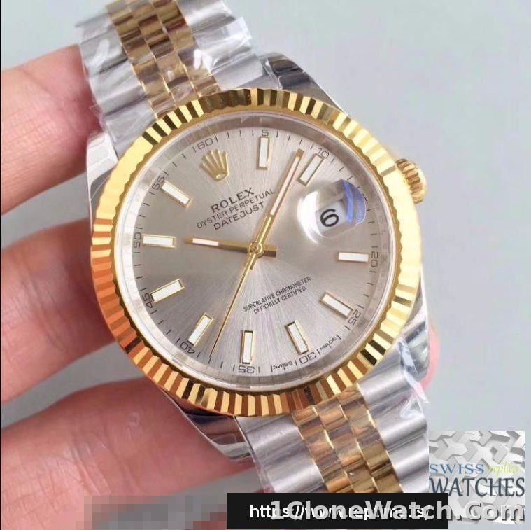 ROLEX DATEJUST SILVER DIAL SAPPHIRE CRYSTAL 41MM SWISS REPLICA m126333.0004 - detail