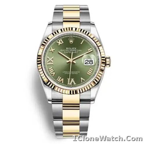 ROLEX DATEJUST GREEN DIAL 18K YELLOW GOLD 36MM SWISS REPLICA m126233.0025