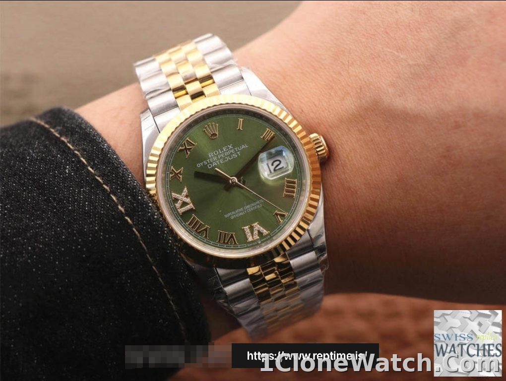 ROLEX DATEJUST GREEN DIAL 18K YELLOW GOLD 36MM SWISS REPLICA m126233.0025 - detail